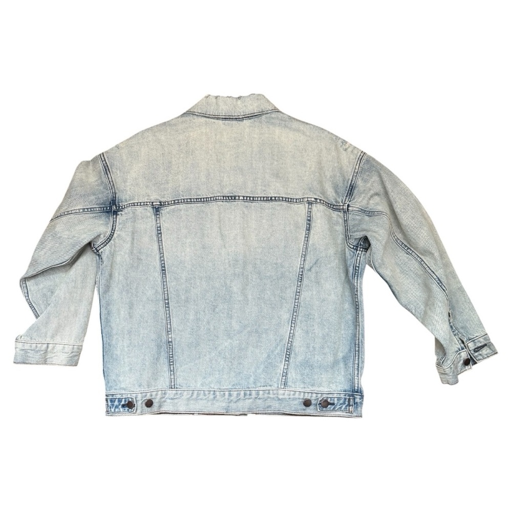 Free People distressed denim jean trucker jacket oversized XS/S NWOT - Picture 5 of 8